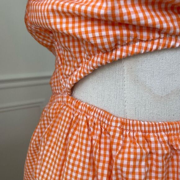 Sim & Sam Nordstrom Orange Gingham Micro Check Bare Midriff Midi Dress L - Picture 3 of 8